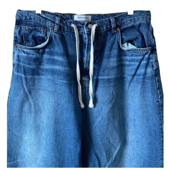 REFORMATION Cary Drawstring Waist Slouchy Wide Leg Denim Jeans Women's Size 32
